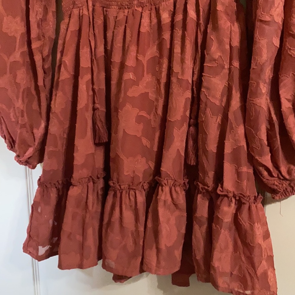 Lulu’s - Rust Pink Floral Ruffled Dress - Picture 7 of 10